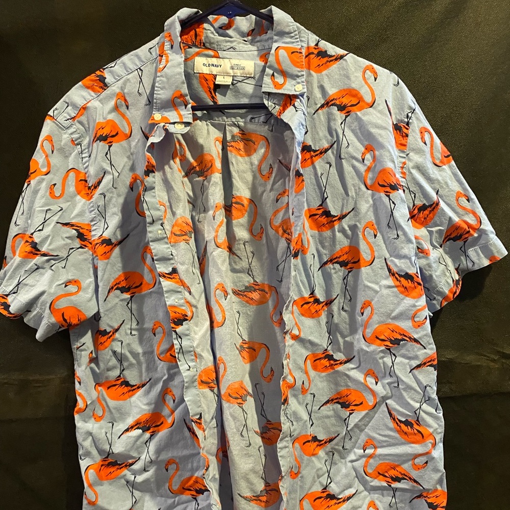 Mens Flamingo Hawaiian shirt.